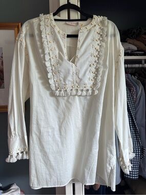Tory Burch New Ivory Embellished Lizzie Tunic with Gold Accents